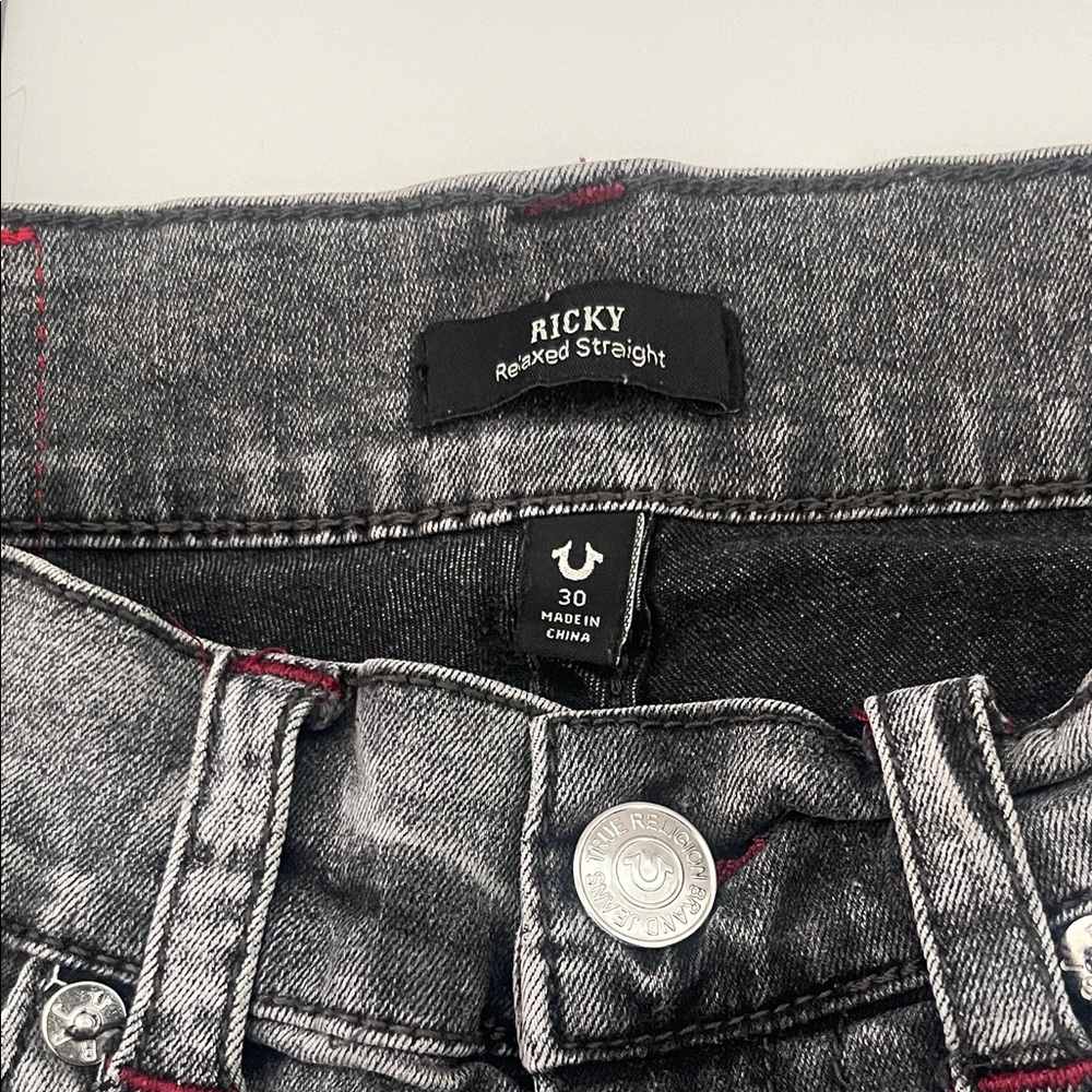 True Religion Mens Black Jeans with Red Stitching - Picture 2 of 6